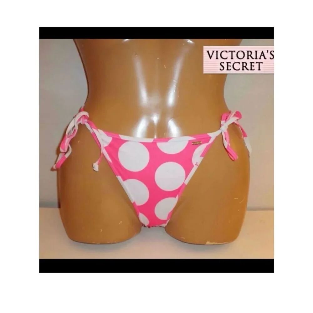 NWT Victoria's Secret Pink M Vintage Y2K Polka Dots Strings Bikini Bottom Hot Pi